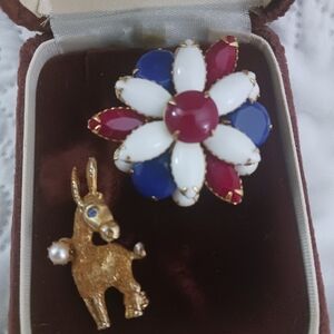 Small Haul Kramer Vintage Donkey & RWB Cluster Brooch